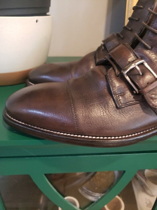 John Varvatos Boots Fleetwood Handmade Italy Leather Buckle Zip Brown Sz 11 main image 6